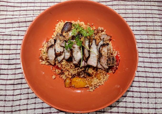 Couscous with Roasted Vegetables and Grilled Pork Belly