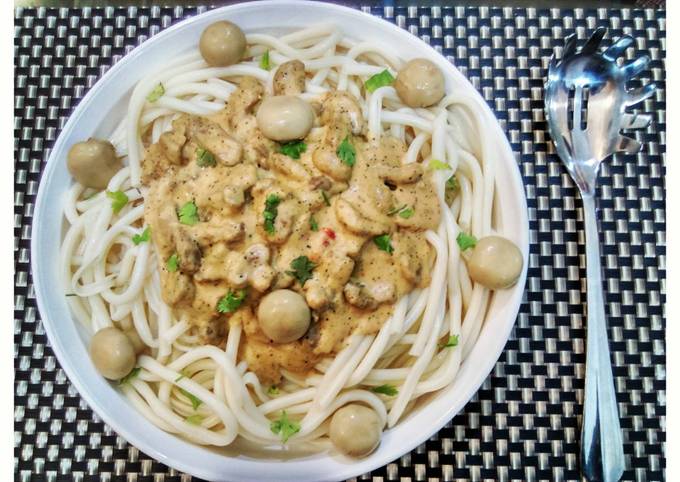 Steps to Make Speedy BEEF STROGANOFF WITH LONG MACARONI! 🍝😋