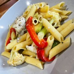Lemon sole penne pasta A picture of Lemon sole penne pasta.