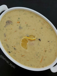 عکسی از دستور سوپ مرغ با جو پرک و خامه