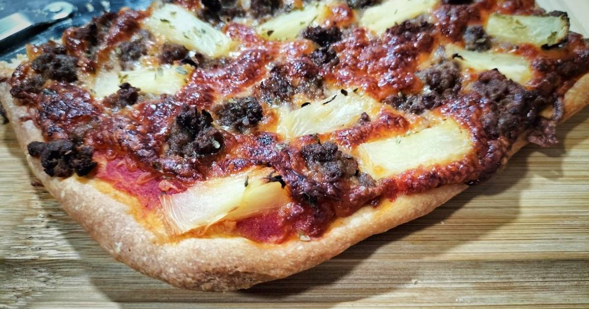 Pizza de carne picada y piña sabor Cookpad Receta de Encar- Cookpad