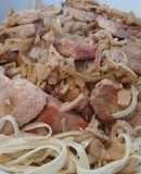 Macarrones con Setas y puerco