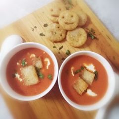 A picture of Tomato Soup with Potatoes smileys.