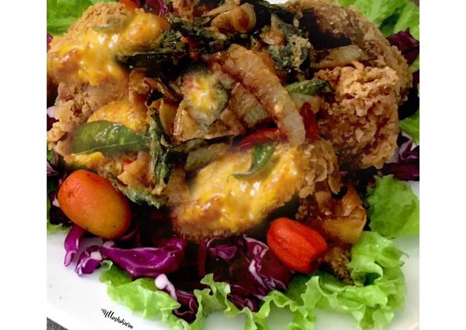 271. Ayam Saus Telur Asin dengan Daun Kari (Salted Egg Chicken) #ComboAnjangsana_RecookMimi