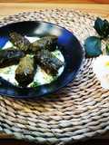 Hojas de parra rellenas con mix de carne y arroz Bomba