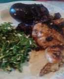 Molleja y morcilla a la chapa con ensalada de rúcula