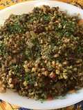 Haricots mungo germés au lard et légumes
