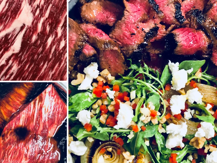Easy Steps to Prepare Honey Balsamic Wagyu Bavette Steak, Roasted Onion &amp;amp; Walnut Salad the Awesome  Tasty