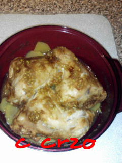 Una foto de Pollo con sopa de cebolla en microondas