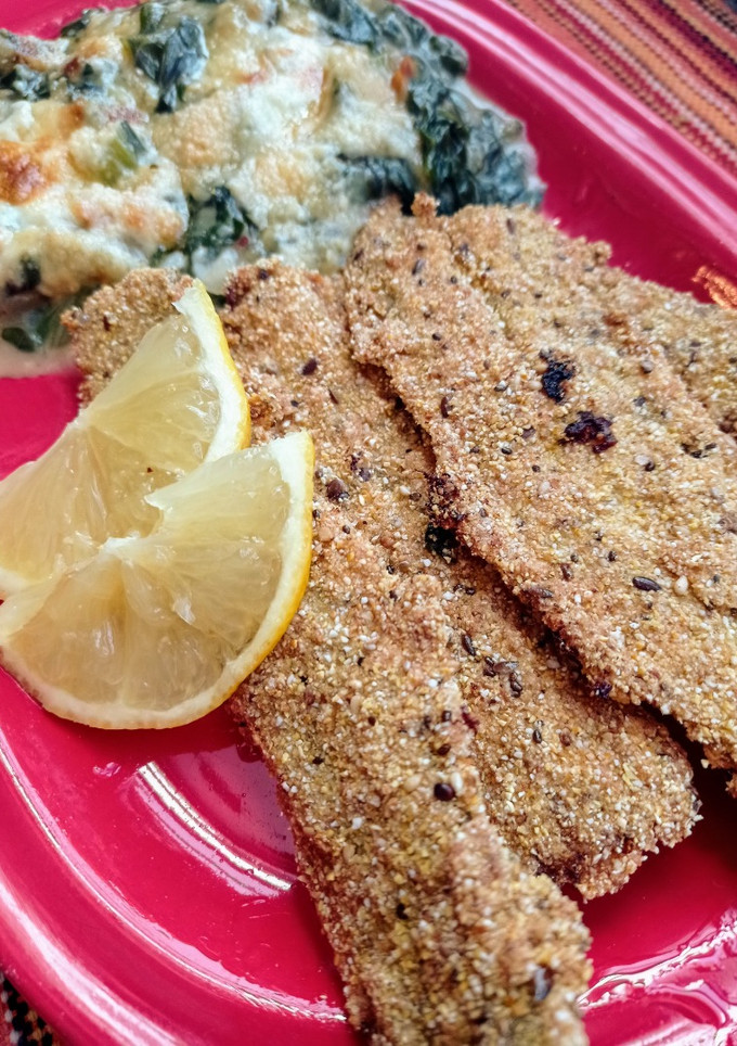 Una foto de Milanesas de pencas con acelgas gratinadas