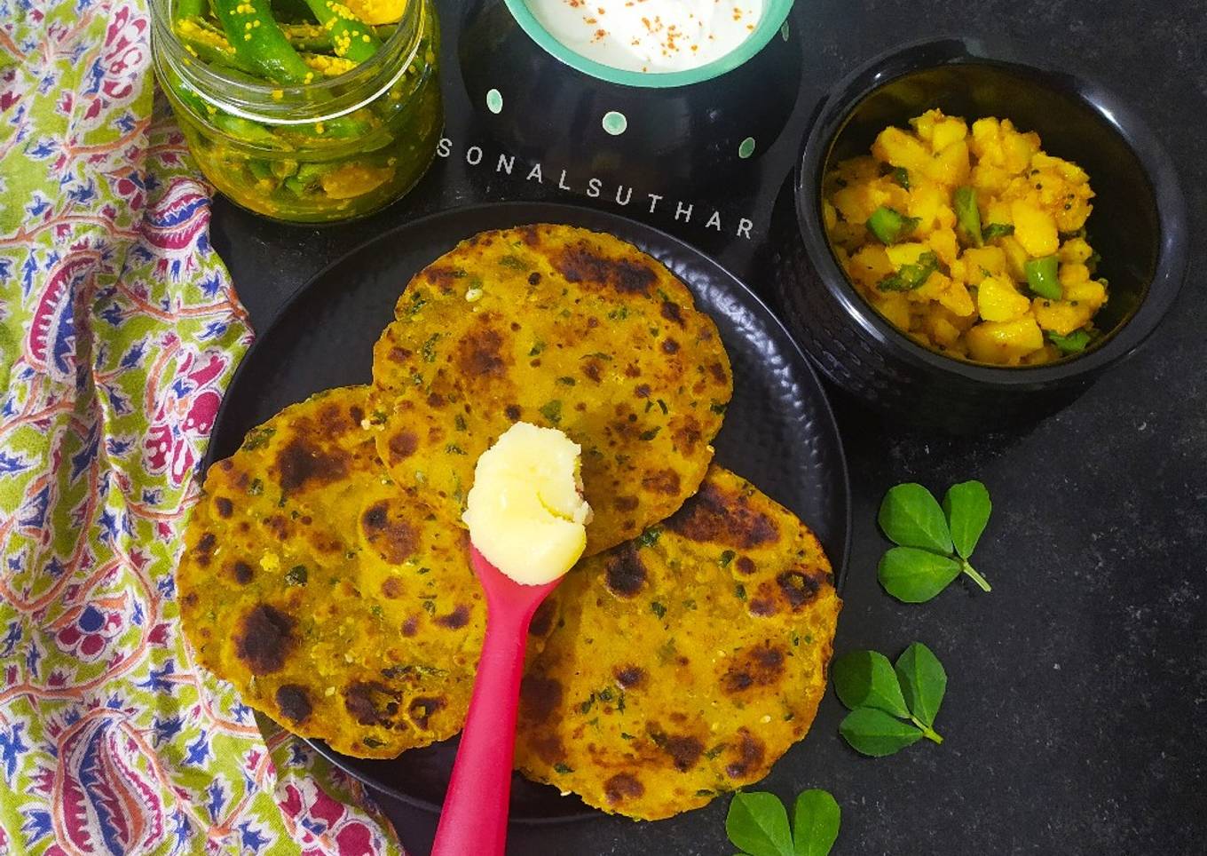 Bajra Methi Thepla with Potato bhaji