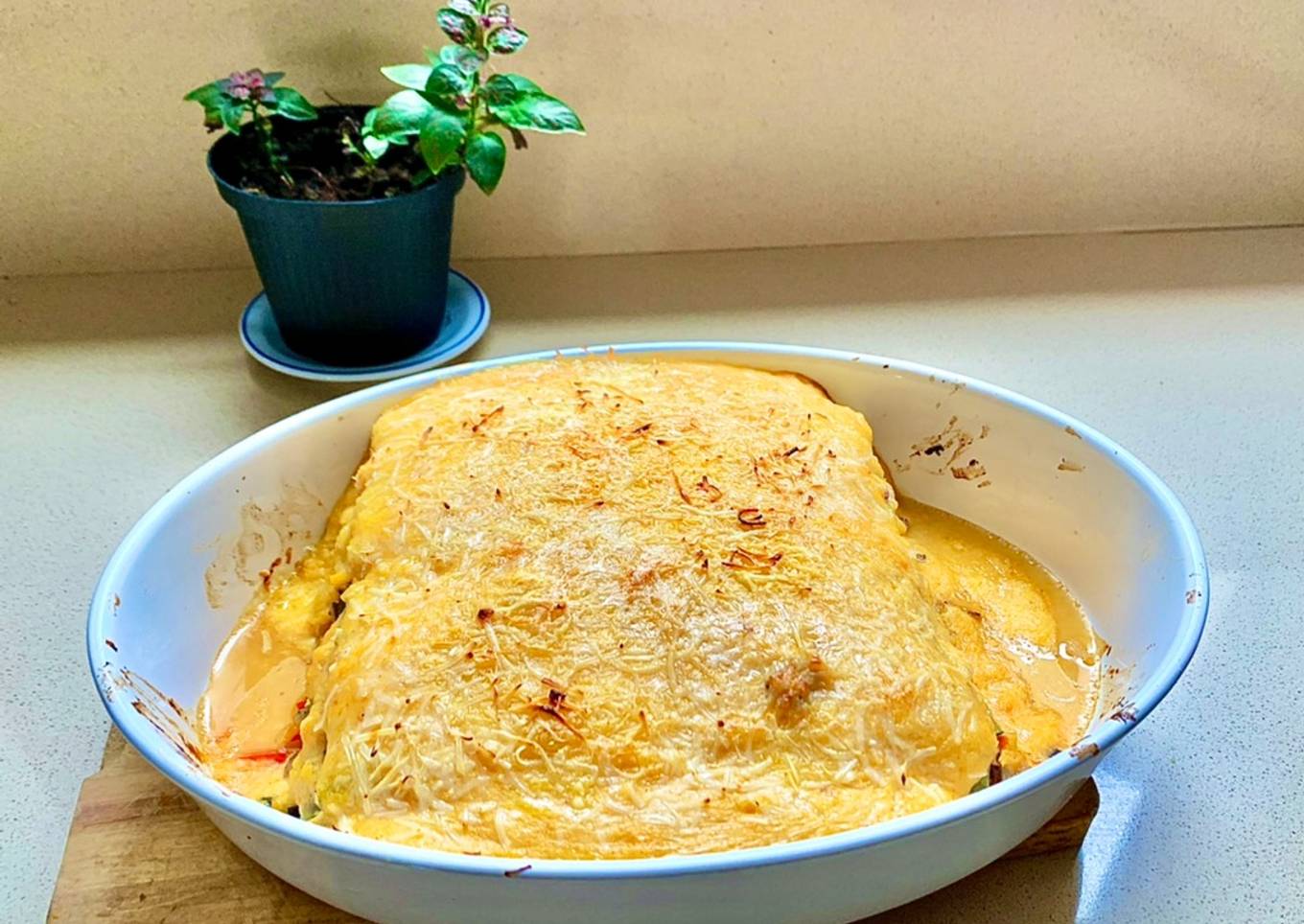 Lasaña de verduras con bechamel de calabaza