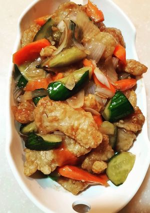 A picture of Stir fry white fish 🐟.
