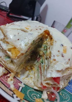 Una foto de Torre de panqueque vegetariana