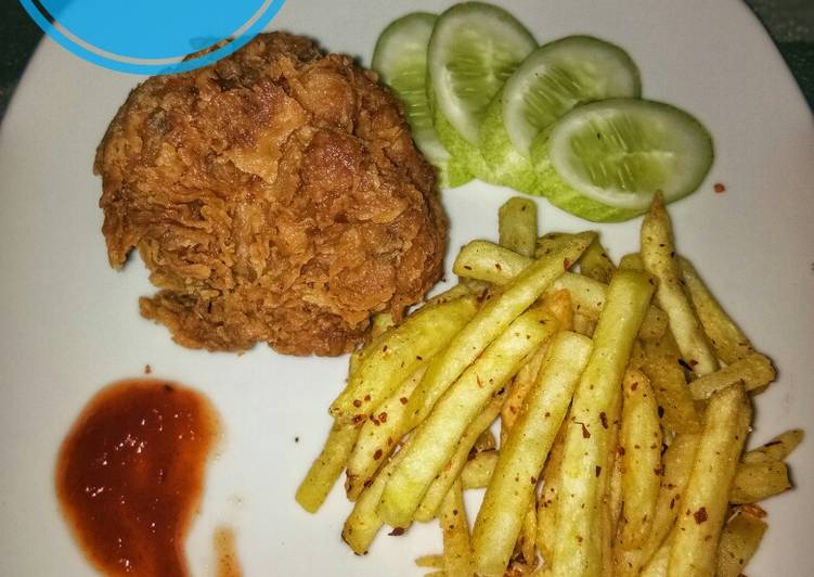 Langkah Mudah untuk Menyiapkan Fried chicken with French fries super gampang Anti Gagal