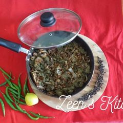 A picture of Hara Bhara Kuchla huwa Gosht/Hyderabadi Ground Mutton Fry.