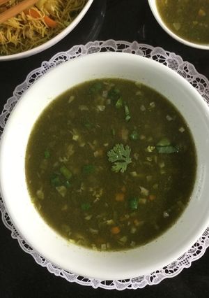 A picture of Hot and Sour Spinach Soup.