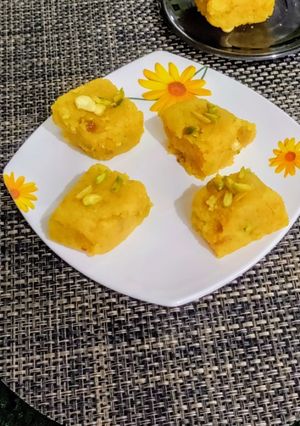 A picture of Protein rich Yellow split Moong daal(gram lentils) Burfi.