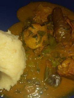 A picture of Oha soup and garri.