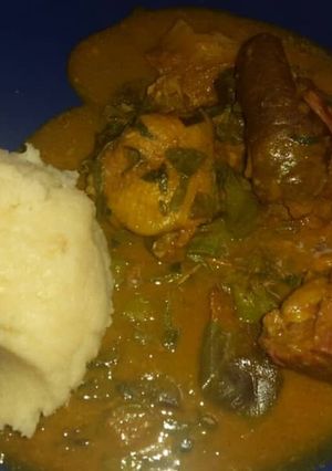 A picture of Oha soup and garri.
