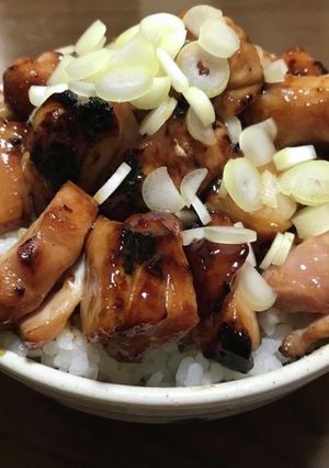 A picture of Yakitori Rice Bowl with Yakitori Sauce.