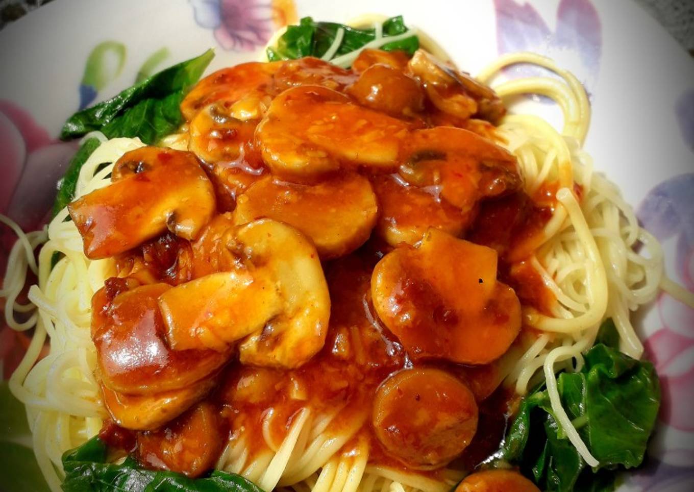 Resep Spageti+MiSoa Bayam Saus Jamur yang Bisa Manjain Lidah