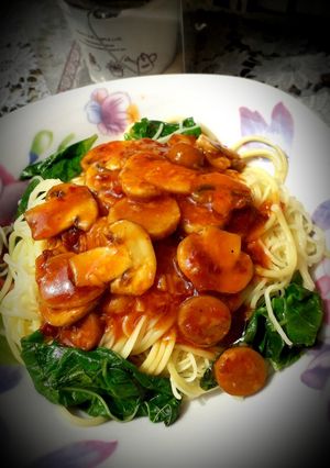 Foto resep Spageti+MiSoa Bayam Saus Jamur