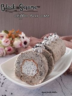 Foto resep Black Sesame Chiffon Roll Cake