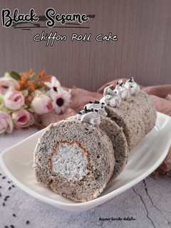 Foto resep Black Sesame Chiffon Roll Cake