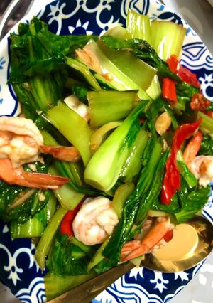 รูปของ ผักกวางตุ้งไต้หวันผัดกุ้ง