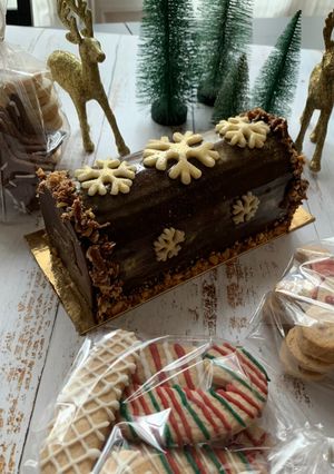 Une photo de Bûche chocolat praliné noisettes