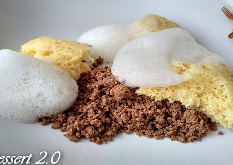 Bizcocho de limón al sifón, tierra de cacao y aire de limonada