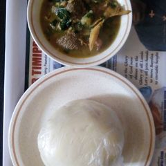 White soup and pounded yam A picture of White soup and pounded yam.