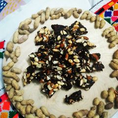 A picture of Chocolate almond peanut chikki.