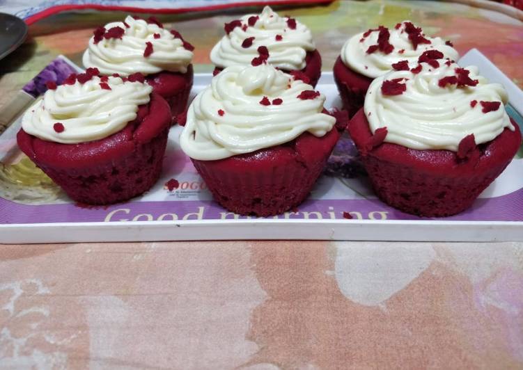 Red velvet cupcake with a cream cheese frosting