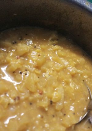 A picture of Vazhaithandu(Stem Banana) Gravy.