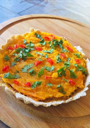 Una foto de Tarta individual de calabaza con masa de avena 🧡💚❤️