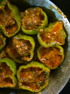 A picture of Capsicum stuffed sabzi recipe.