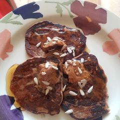 Buckwheat banana pancakes A picture of Buckwheat banana pancakes.