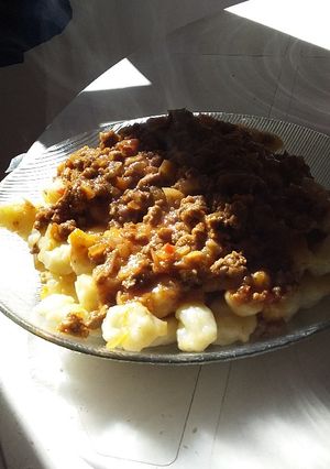 Una foto de Ñoquis con salsa de Carne