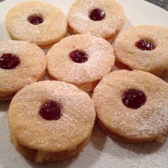 A picture of Almond Cream and Raspberry Shortbread Sandwiches (Jammie Dodgers).