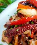 Pulpo fusión con yuca, wok de verduras y salsa de ostras 🔥🔥🔥