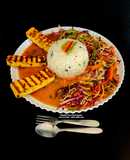 Spicy Grilled Paneer Steak Italian Herb Rice Schezwan Sauce With Exotic Sautéed Veggies Gourmet Meal