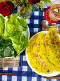 Vietnamese Sizzling Shrimp Pancakes (Bánh xèo) with Fresh Greens