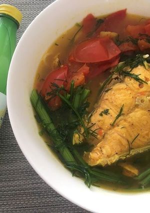 A picture of Salmon Noodles soup.