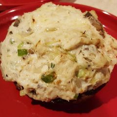 A picture of Crabmeat stuffed portabella mushrooms.