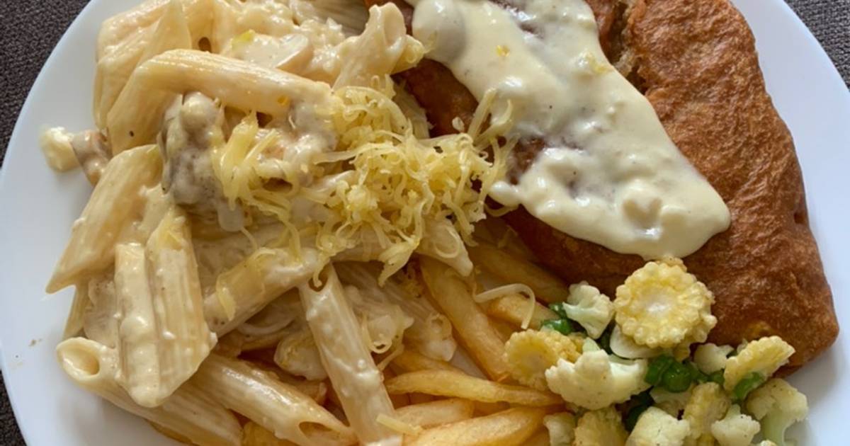 Resep Fish and chips with penne pasta alfredo oleh Agantha Putri Maylan