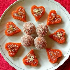A picture of Tomato Barfi And Laddu.