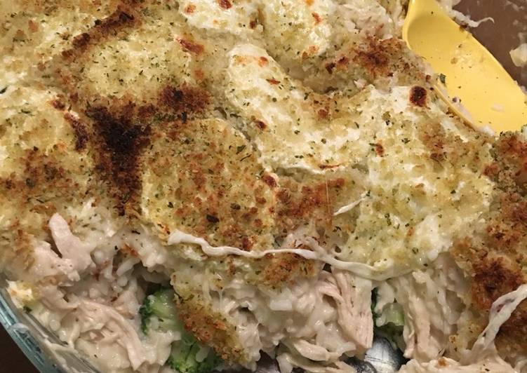 Recipe of Super Quick Homemade Chicken Broccoli Rice Alfredo Bake