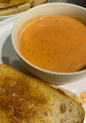 A picture of Roasted Tomato Soup with Boursin.